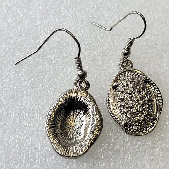 Silver Tone Oval Small Earrings - Picture 8 of 11